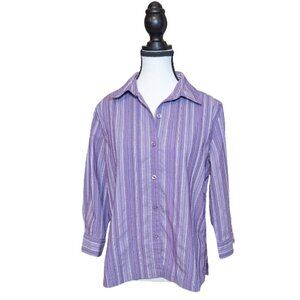Additions by Chico’s Lavender Striped 3/4 Sleeve Button Front Top – Size 1 (M/L)